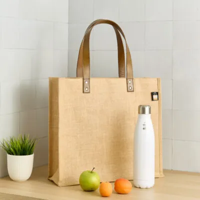 Jute-Tragetasche mit Flaschenhaltern | 40 x 36.5 x 13 cm